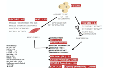 Grafico riassuntivo BIA-ACC e PPG stress flow, valori di composizione corporea